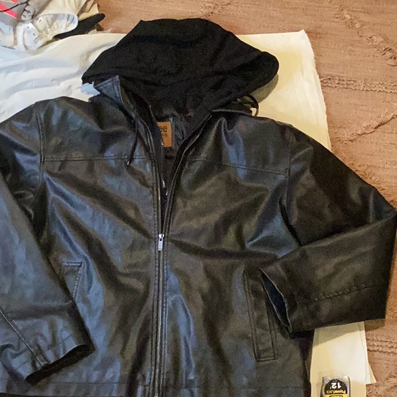 Lee’s Dungarees MENS Faux leather hooded Jacket SZ.L - Picture 4 of 14